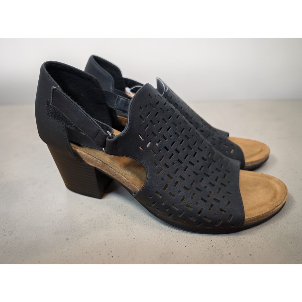 EuroSoft Size 10 ADDLEY Black Suede   CUTOUT + OPEN TOE SANDALS Block Heel EUC